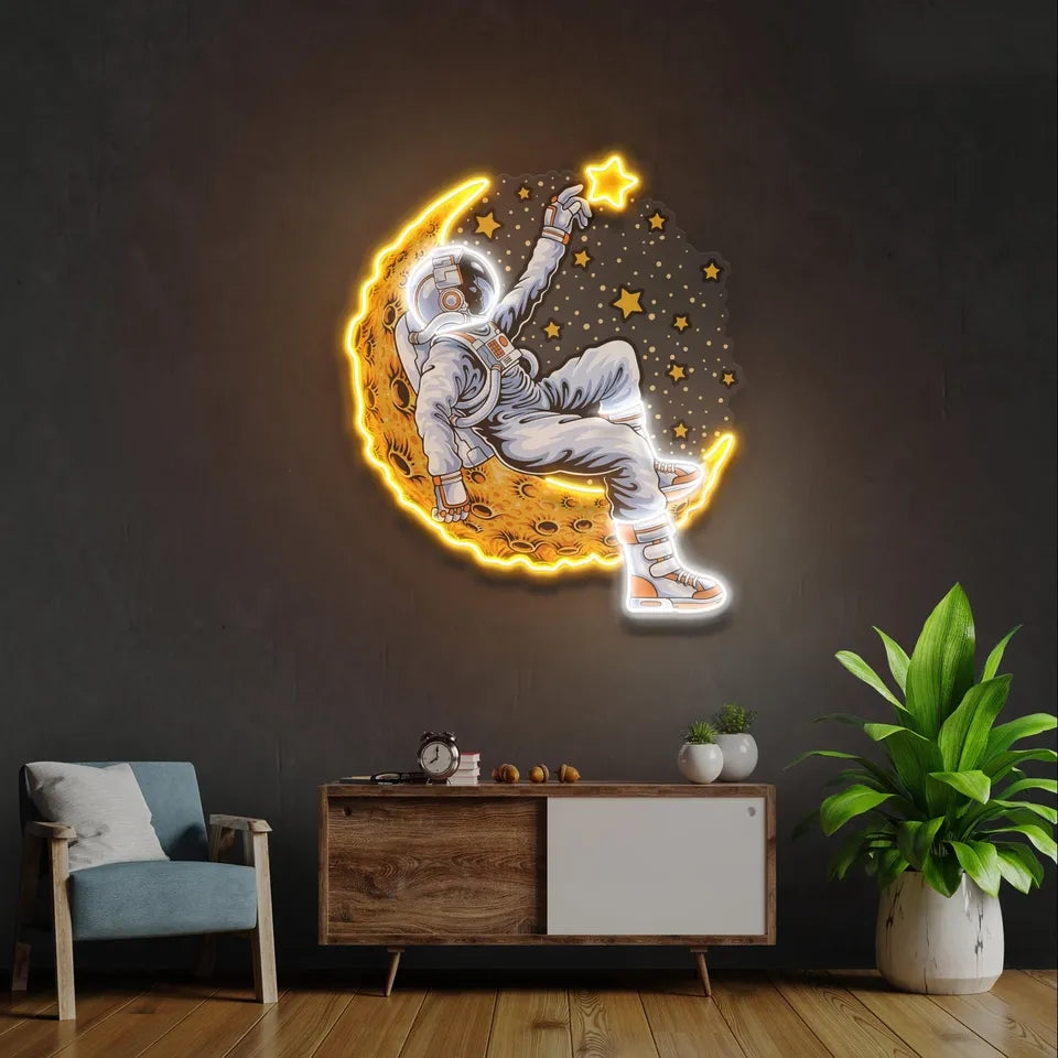 Astronaut on the Moon LED Graphic Acrylic Neon